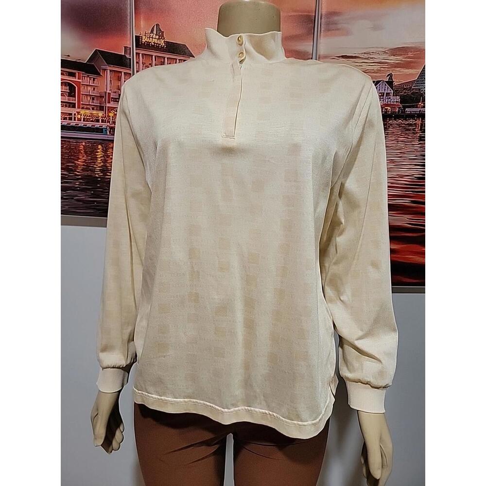 Burberry Women's Golf Size L  1/4 Zip & Button Yellow-gold Top Shirt #C